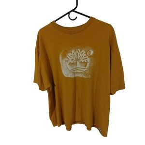 Timberland Gold with Airbrush Aesthetic White Tree Design Short Sleeve Tee XXL